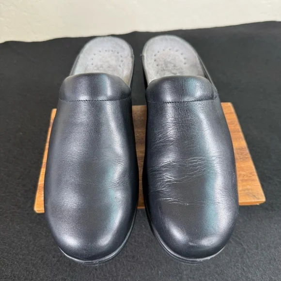Mephisto Satty Clog Black Slip On Full Grain Leather Wedge Mules Size 41 - Picture 4 of 15